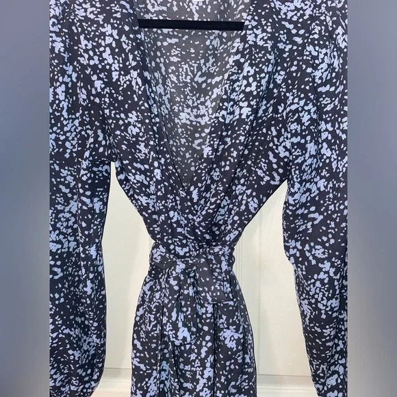 LC Lauren Conrad Charcoal and Blue Longsleeve Patterned Dress - Picture 3 of 4